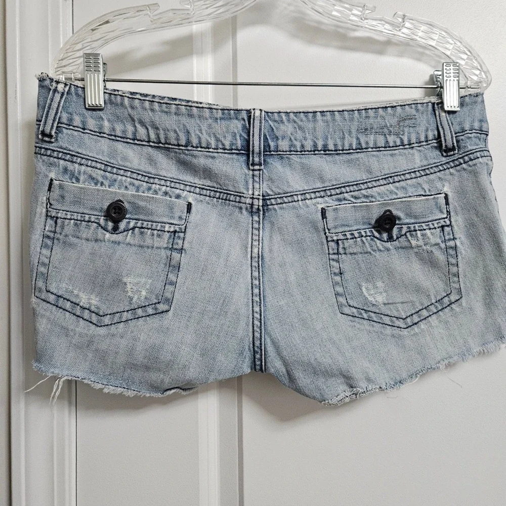 Y2K American Eagle Cargo 4 Pocket Shorts Womens 8 Low Rise‎ Button Fly Distress